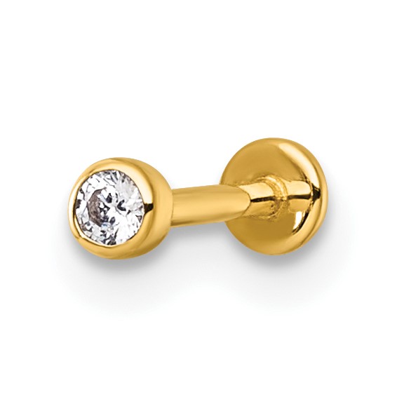 14k Yellow Gold Round CZ Labret Stud