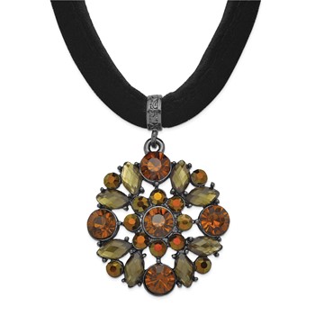1928 Jewelry Black-plated Brown Smokey and Dark Colorado Glass & Acrylic Beads Adjustable 16 inch Black Velour Cord Necklace with 3 inch extension