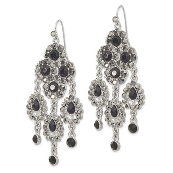 1928 Jewelry Silver-tone Jet Black Glass Stones Chandelier Dangle Earrings — alternate view