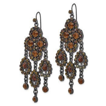 1928 Boutique Black-plated Brown Glass Chandelier Dangle Earrings — alternate view
