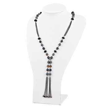 1928 Silver-tone Black & Hematite Acrylic Stones & Beads 28in Necklace — alternate view