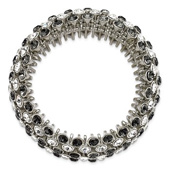 1928 Jewelry Silver-tone Wide Jet Black and Clear Crystals and Acrylic Stones Stretch Bracelet — alternate view
