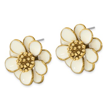 1928 Jewelry Gold-tone Cream Enamel Flower Post Earrings — alternate view