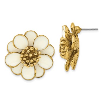 1928 Jewelry Gold-tone Cream Enamel Flower Post Earrings