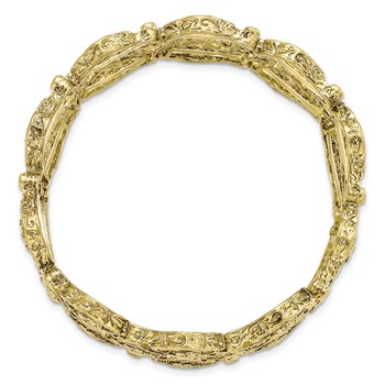 1928 Jewelry Brass-tone Wide Filigree Floral Pattern Link Stretch Bracelet — alternate view