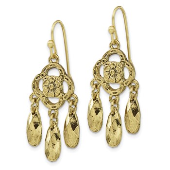 1928 Jewelry Brass-tone Flower and Faceted Teardrop Dangle Earrings — alternate view