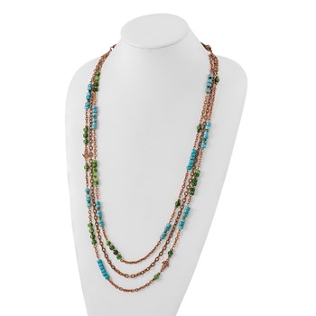 1928 Copper-tone Green, Teal Blue & Brown Acrylic Beads 42in Necklace — alternate view