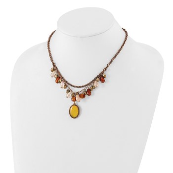 1928 Jewelry Copper-tone Multicolor Faceted Acrylic Beads and Mother of Pearl Pendant 16 inch Necklace with 3 inch extension — alternate view