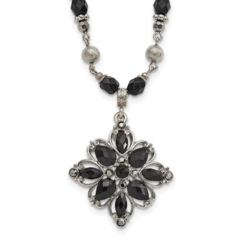 1928 Jewelry Silver-tone Link Clear Black and Hematite Crystal Faceted Beads Acrylic Stone Accented with 3 inch extension Necklace