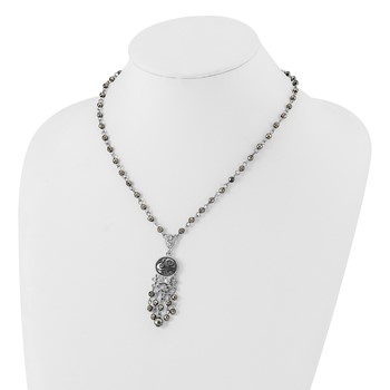 1928 Jewelry Silver-tone and Black-plated Filigree Clear and Hematite Faceted Acrylic Beads 16 inch Necklace with 3 inch extension — alternate view