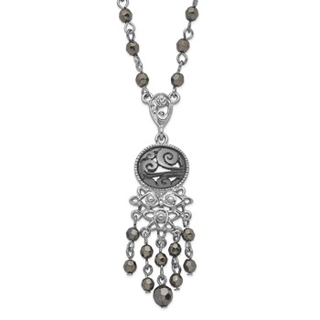 1928 Jewelry Silver-tone and Black-plated Filigree Clear and Hematite Faceted Acrylic Beads 16 inch Necklace with 3 inch extension