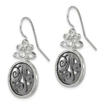 1928 Jewelry Silver-tone and Black-plated Filigree Clear Crystal Dangle Earrings — alternate view