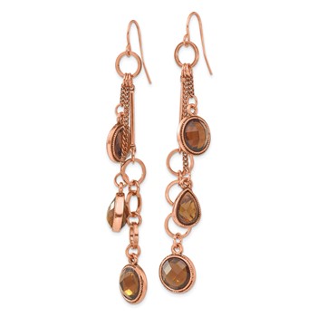 1928 Jewelry Copper-tone Brown Faceted Acrylic Beads Long Dangle Earrings — alternate view