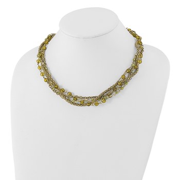1928 Jewelry Brass-tone Five Strand Faceted Green Acrylic Beads Adjustable 16 inch Twisted Necklace with 3 inch extension — alternate view