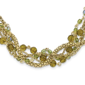 1928 Jewelry Brass-tone Five Strand Faceted Green Acrylic Beads Adjustable 16 inch Twisted Necklace with 3 inch extension