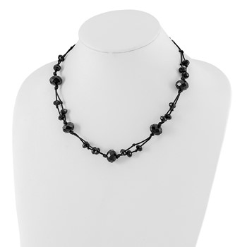 1928 Jewelry Jet Black Faceted Acrylic Beads Adjustabel 16 inch Black Knotted Satin Cord Necklace with 3 inch extension — alternate view