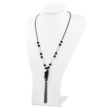 1928 Jewelry Black-plated Link Jet Black Faceted Acrylic Beaded Cluster 28 inch Tassel Necklace — alternate view