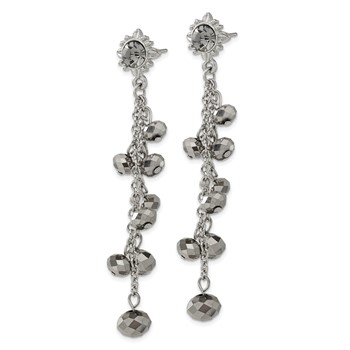 1928 Jewelry Silver-tone Hematite Glass Stone and Faceted Beads Cluster Long Dangle Post Earrings — alternate view