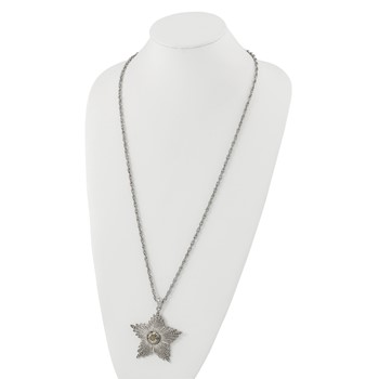 1928 Jewelry Large Silver-tone Textured Hematite Epoxy Faceted Stone Center Star 32 inch Necklace — alternate view