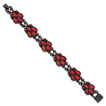 1928 Jewelry Black-plated Faceted Red and Aurora Borealis Glass Stones 7.25 inch Bracelet — alternate view