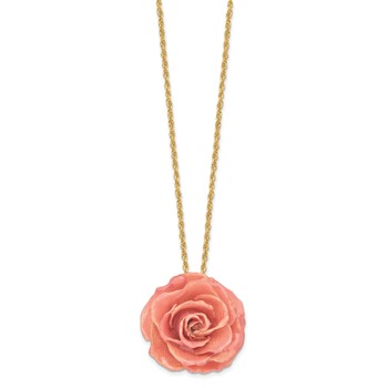 Lacquer Dipped Pink Real Rose with 20 inch Gold-tone Necklace — alternate view