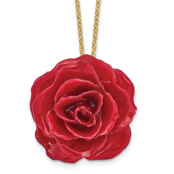 Lacquer Dipped Red Real Rose 20 inch Gold-tone Necklace
