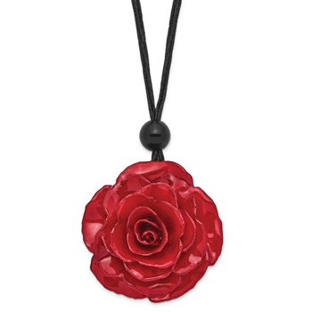 Lacquer Dipped Large Red Real Rose with Glass Bead on 18 inch Black Cotton Cord Necklace — alternate view