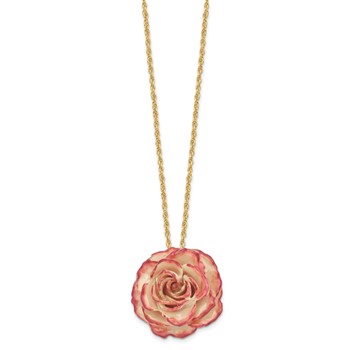 Lacquer Dipped Cream and Fuchsia Real Rose with 20 inch Gold-tone Necklace — alternate view