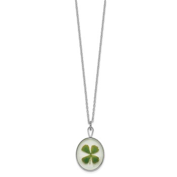 Silver Trim Real Four Leaf Clover in Oval 20 inch Silver-plated Chain Necklace — alternate view