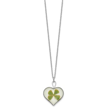 Silver Trim Real Four Leaf Clover in Heart 20 inch Silver-plated Chain Necklace — alternate view