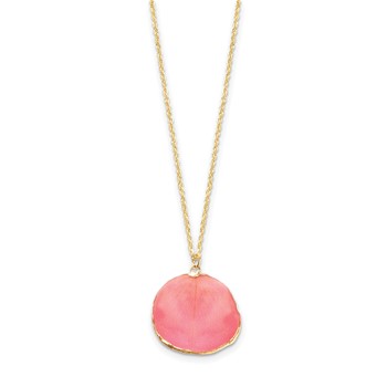 24K Gold-trim Lacquer Dipped Pink Real Rose Petal 20 inch Gold-tone Necklace — alternate view