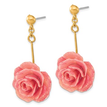 Lacquer Dipped Pink Real Rose Gold-tone Dangle Post Earrings — alternate view