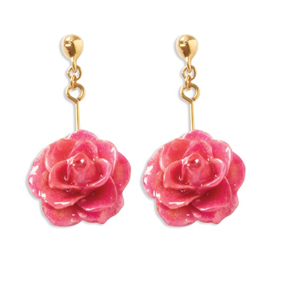 Lacquer Dipped Red Real Rose Post Earrings