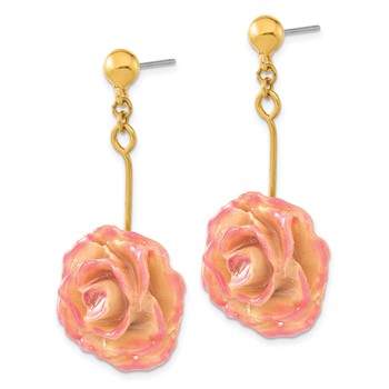 Lacquer Dipped Cream and Fuchsia Real Rose Gold-tone Dangle Post Earrings — alternate view