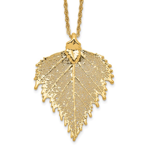 24k Gold Dipped Birch Leaf W/ Gold-Plating Necklace