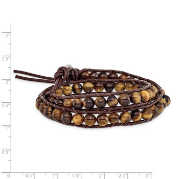 6mm Brown Beads and Leather Cord Multi Wrap Bracelet — alternate view