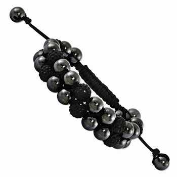 8mm Hematite Black Crystal Beads Double-Layer Black Cord Bracelet