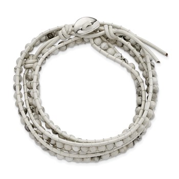 White Howlite Beaded and Leather Multi-wrap Bracelet — alternate view
