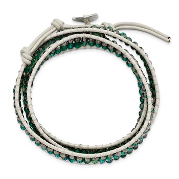 Green Aurora Borealis/Grey Crystal Bead Leather Multi-wrap Bracelet — alternate view