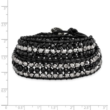 Black Aurora Borealis/Grey Crystal Bead/Leather Multi-wrap Bracelet — alternate view