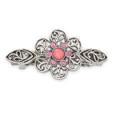 Image of 1928 Jewlery Silver-tone Filigree Pink Cabochon and Pink Crystal Flower Hair Barrette