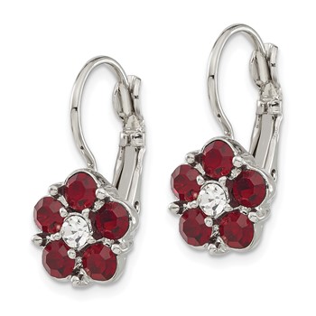 1928 Jewelry Silver-tone Flower Shape Red and Clear Epoxy Stone Leverback Earrings — alternate view