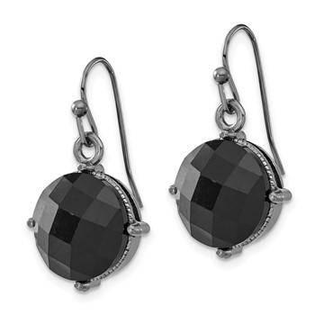 1928 Jewelry Black-plated Black Epoxy Faceted Stones Dangle Earrings — alternate view