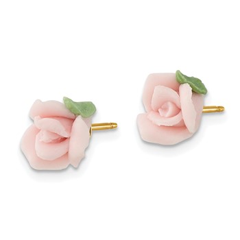 1928 Jewelry Gold-tone Pink Porcelain Rose Post Stud Earrings — alternate view