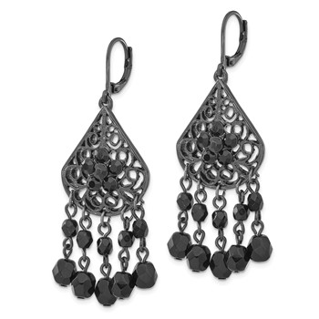 1928 Jewelry Black-plated Filigree Pear Shaped and Faceted Jet Black Epoxy Stones Dangle Leverback Earrings — alternate view