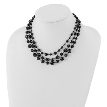 1928 Jewelry Black-plated Jet Black Glass Faceted Bead Graduated Three Strand Adjustable 16 inch Necklace with 3 inch extension — alternate view