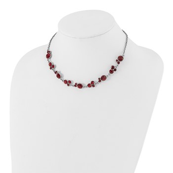 1928 Jewelry Silver-tone Red Epoxy Faceted Stone 16 inch Necklace with 3 inch extension — alternate view