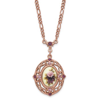 1928 Rose-tone Light and Dark Purple Crystal and Floral 28 inch Necklace — alternate view