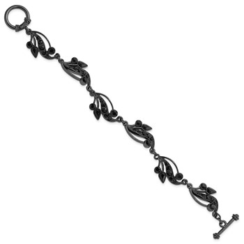 1928 Jewelry Black-plated Link Jet Black Crystals in Teardrop and Circle Shapes Vintage Style Filigree Vine Motif 7.5 inch Toggle Bracelet — alternate view