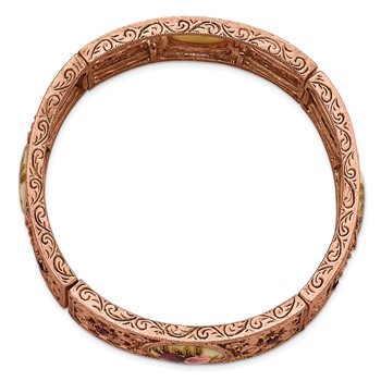 1928 Jewelry Rose-tone Filigree Pattern Purple Crystal Rose Floral Motif Stretch Bracelet — alternate view